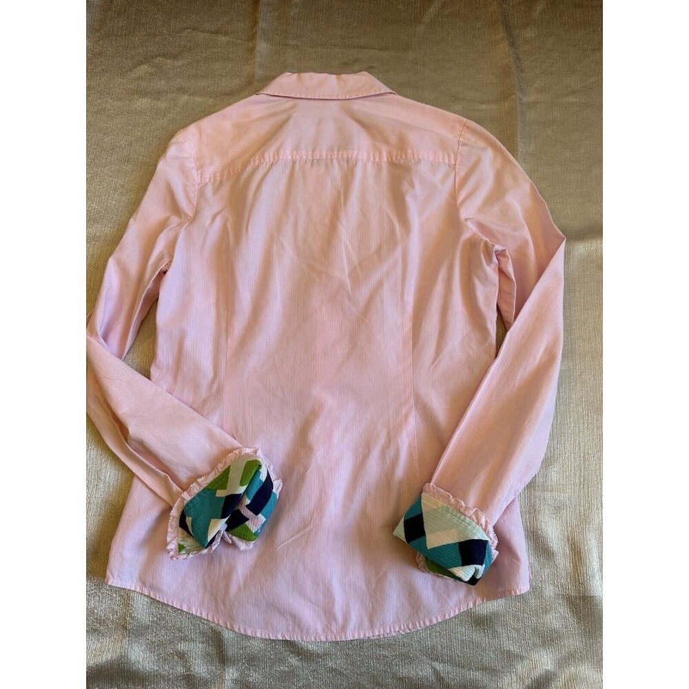 LILLY PULITZER Pink Long‎ Sleeve Blouse Shirt Top Ruffled Button Down Sz 2 - Picture 2 of 7